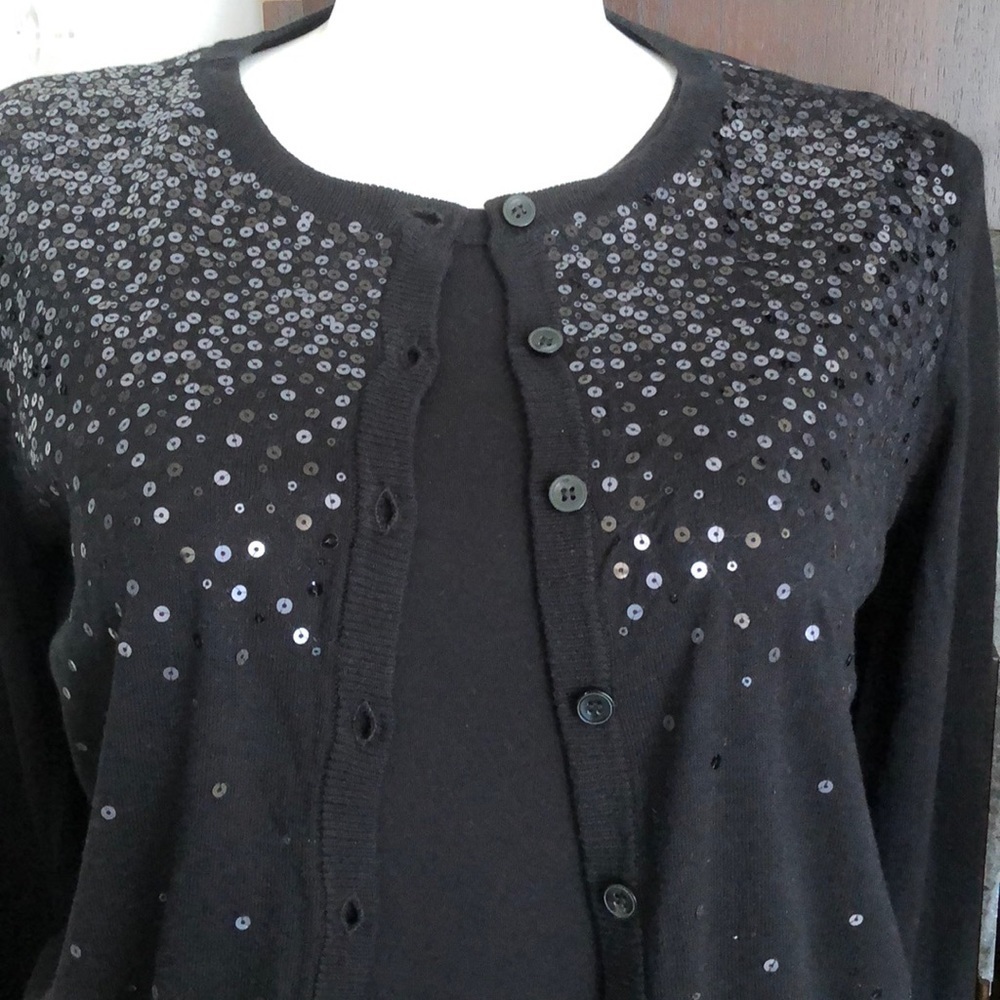 JONES NEW YORK LIGHTWEIGHT CARDIGAN SWEATER with cascading sequins NWOT sz XLP - Picture 1 of 6